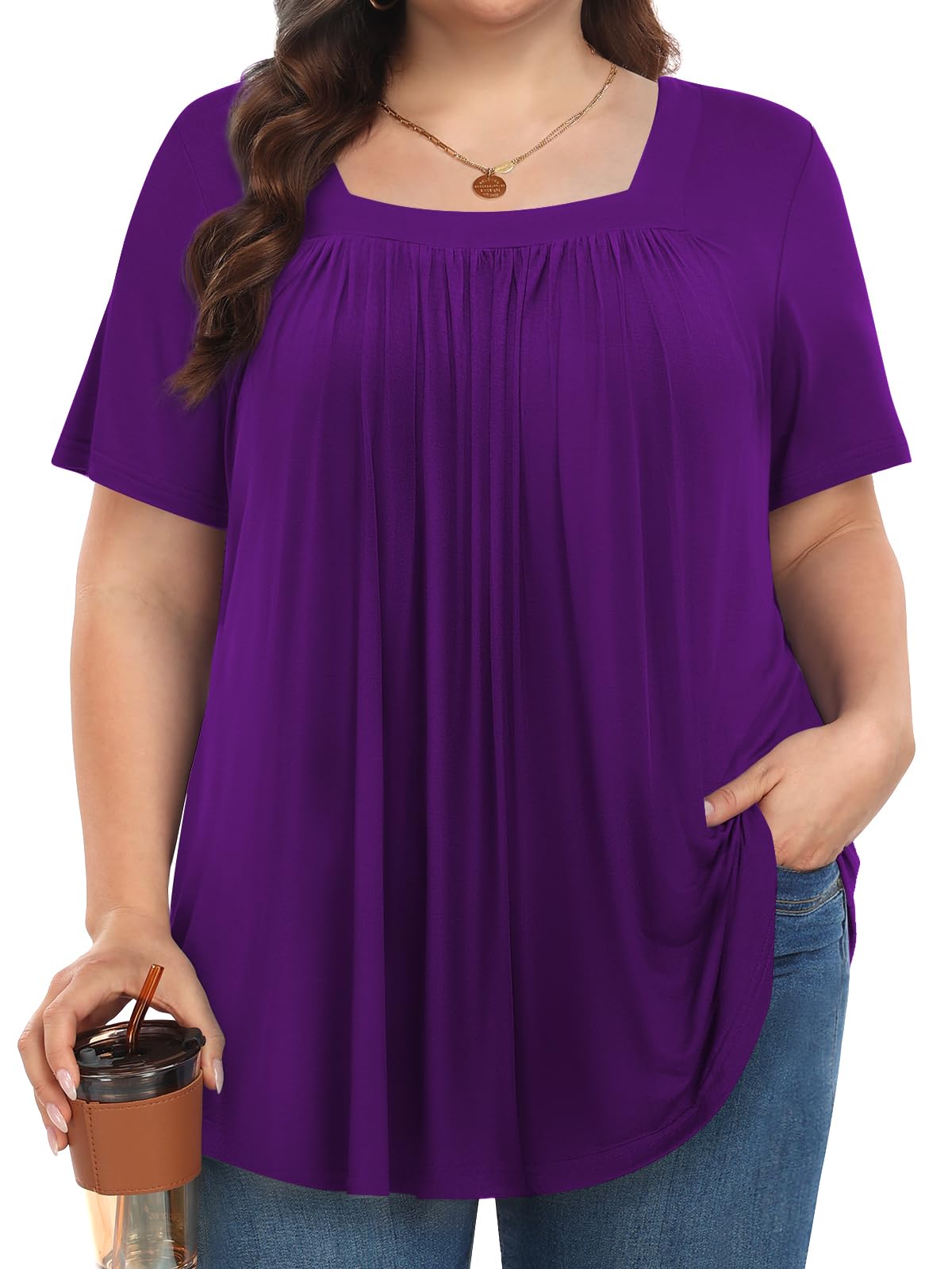 MUSE SHOW Womens Plus Size Tops Tunic Summer Short Sleeve Loose Shirts Clothes 1x-5x