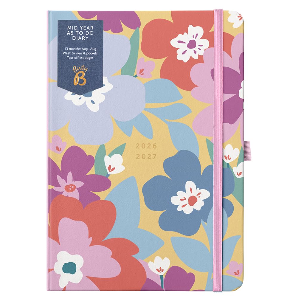 Busy B A5 Mid-Year Academic Diary Aug 2026-Aug 2027 - Floral Cover