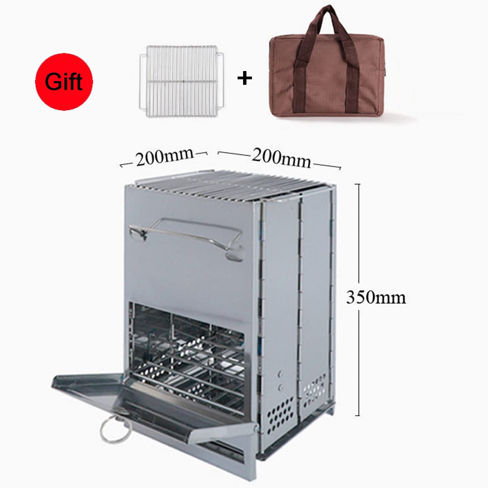 Camping Kocher, Kaminofen Holzofen, Survival Ausrüstung Faltbar Raketenofen mit Grillpfanne & Tragetasche, Campingkocher Edelstahl Tragbar Kompakt Hobo Kocher für Picknick Reisen, Bushbox(L)