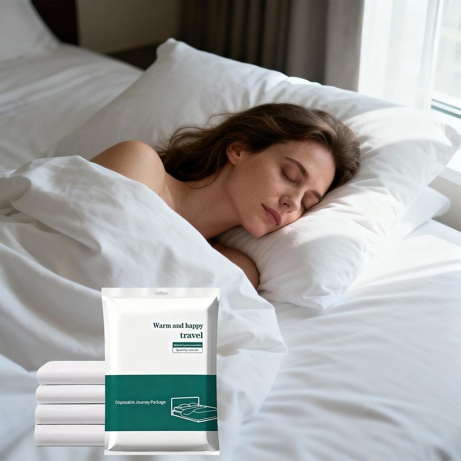 Disposable Bed Sheets 4-Pack | 4-Piece Set (87"x87" Bed Sheet, 95"x87" Quilt Cover, 20"x32" Pillow Case) Hotel & Travel Essentials Portable & Hygienic (Disposable Bed Sheets (4 Pack))