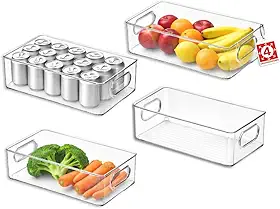 Kit Organizador Acrílico Multiuso (4 Unidades) – Caixa Organizadora para Geladeira, Armário, Mesa – Organização de Cozinha e Casa - Qualidade Premium LNSTORE