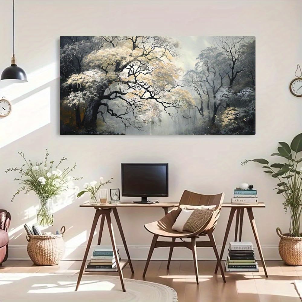 JKEVCBIAX Misty Pine Forest Canvas Wall Art - Modern Art Decor Style Landscape Painting Minimalist Home Wall Decor(90x180cm/No frame)