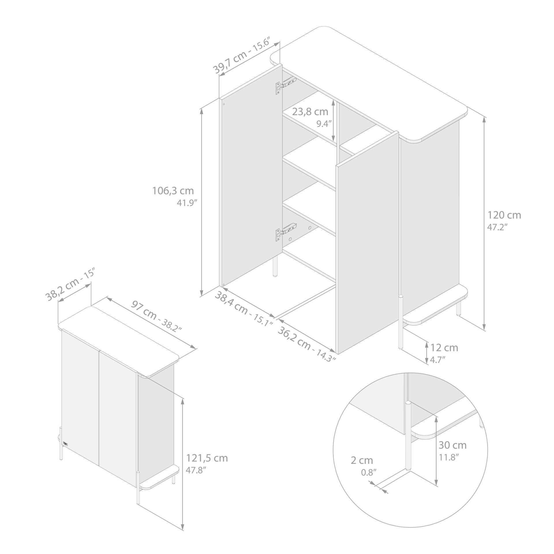 MOBILI FIVER, Buffet Haut Olivia avec 2 Portes (97x40,3x120 cm), Bois Rustique, 97 cmx40.3 cmx120 cm, NF, Buffet pour Salle à Manger et Salon, Made in Italy