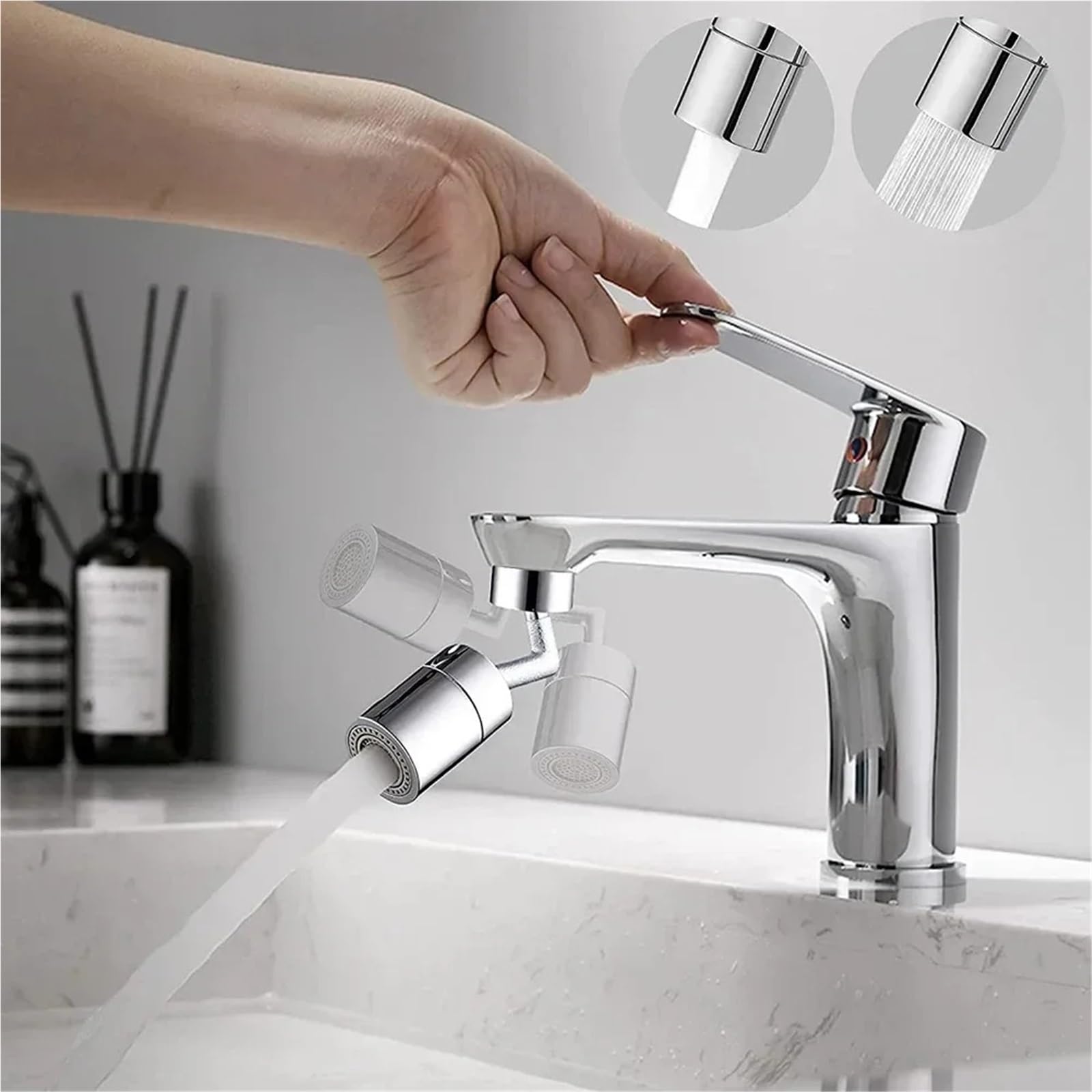 TTDGYYXW Rubinetto da Cucina a 720° Aeratore antispruzzo Rubinetto da Bagno Spruzzatore Girevole Adattatore prolunga per ugello per Risparmio Acqua (modalità Singola B)