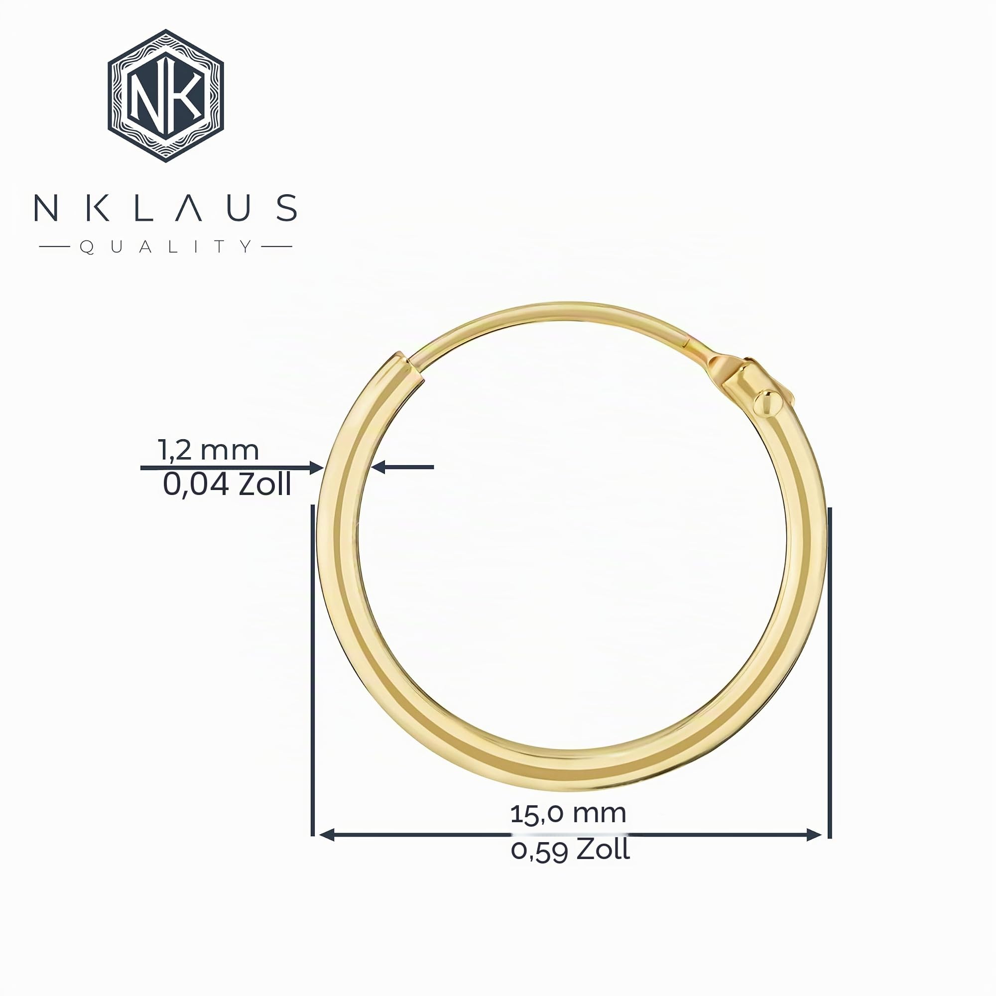 NKlaus Creolen für Herren aus 585 Gelbgold, einzeln, Stärke 1,3mm, 1 Stück