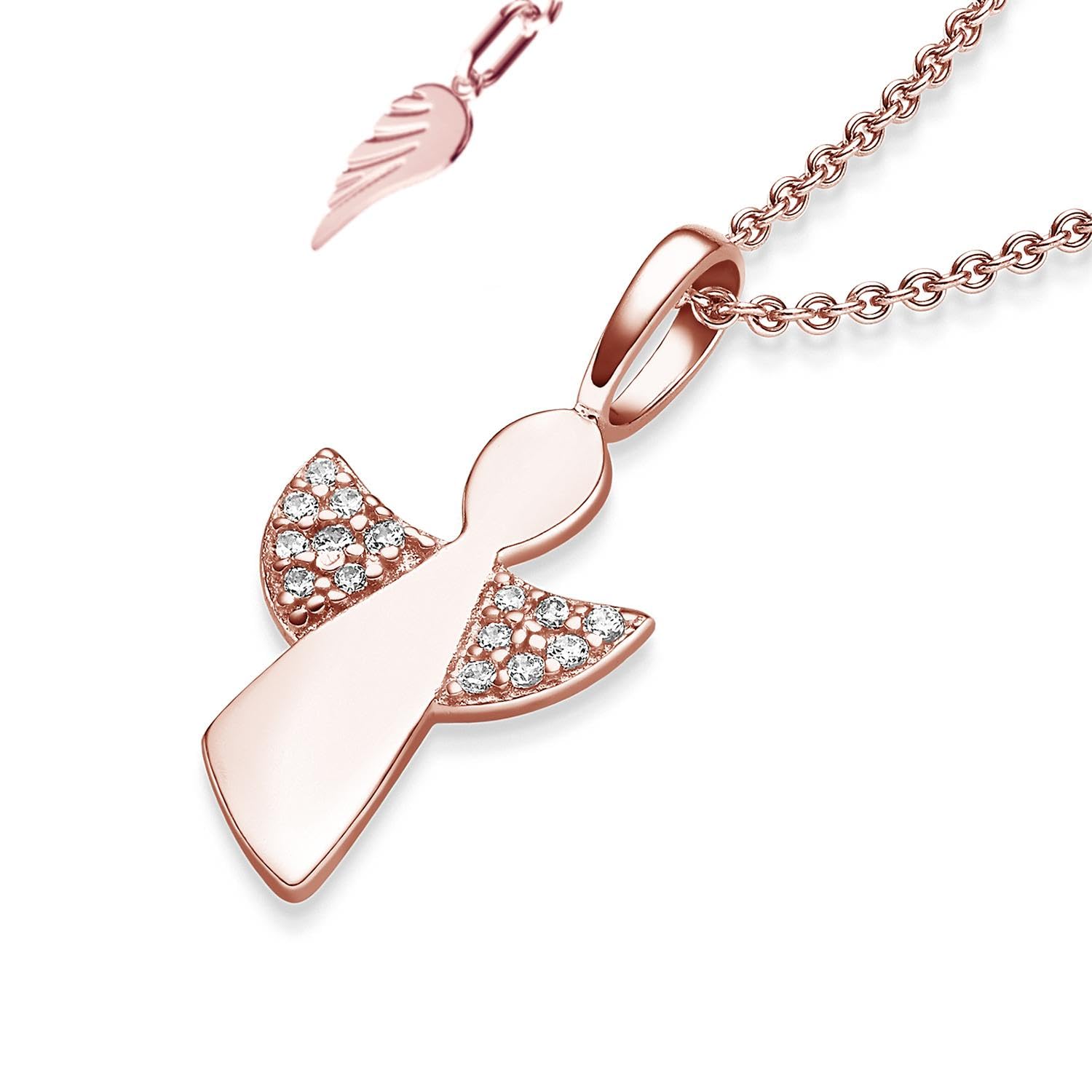 Geschenke zur Einschulung Mädchen, Schutzengel Kette Silber 925 Rosegold | Engel-Anhänger vergoldet Halskette, Geschenk Schulanfang Schultüte Inhalt Füllung Schulkind, Kinderschmuck
