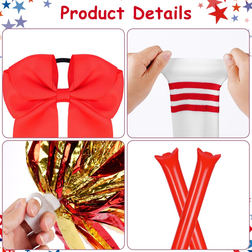 AYBUY Cheerleader Costume Accessories, Cheerleader Uniform Accessories with Pompoms Socks Headband and Cheering Sticks - Image 3