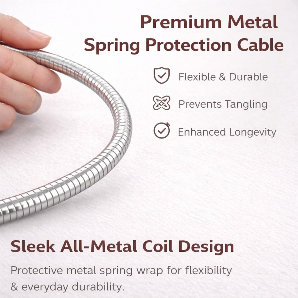 Silver USB C to USB C Cable, Aluminum Fast Charging Type C Phone Charger Cord, 3.3 ft image 5
