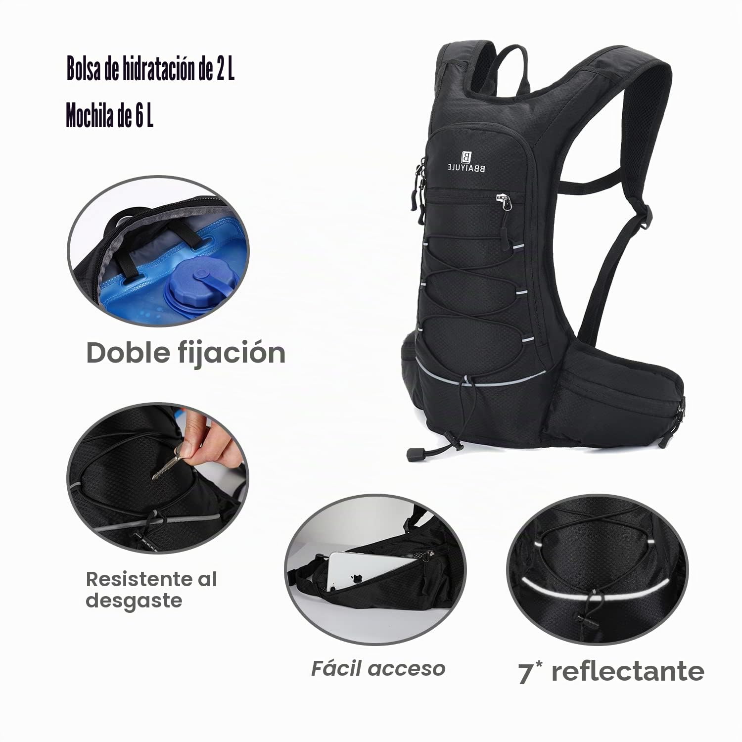 Mochila de hidratación con vejiga de hidratación, 2 l, mochila para correr, bicicleta, hombre y mujer