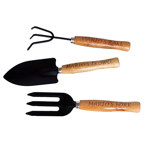 Awerise Personalized Garden Tools Set of 3, Rake, Fork and
