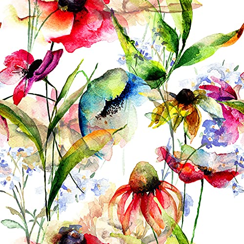 Papier peint latex 250x250cm fleurs stylisées rouge grand format mural