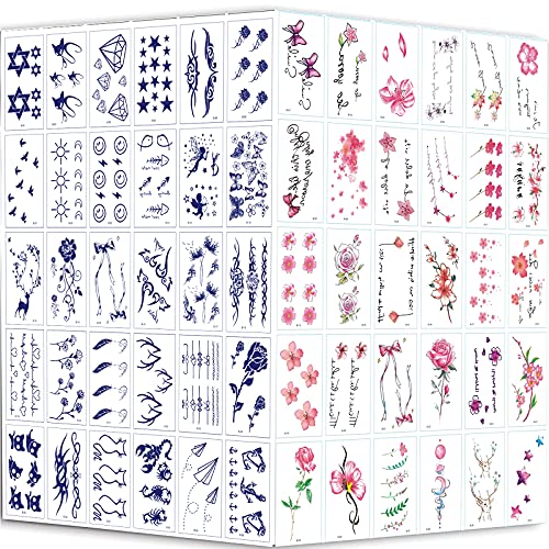HANAKIN Semi Permanent Temporary Tattoos Sticker Lasting 1-2 Weeks 30 Sheets, Colorful Ordinary Henna Temporary Tattoos for Adult Women Girls 30 Sheets, Waterproof Realistic Fake Tattoos(60 Sheets)