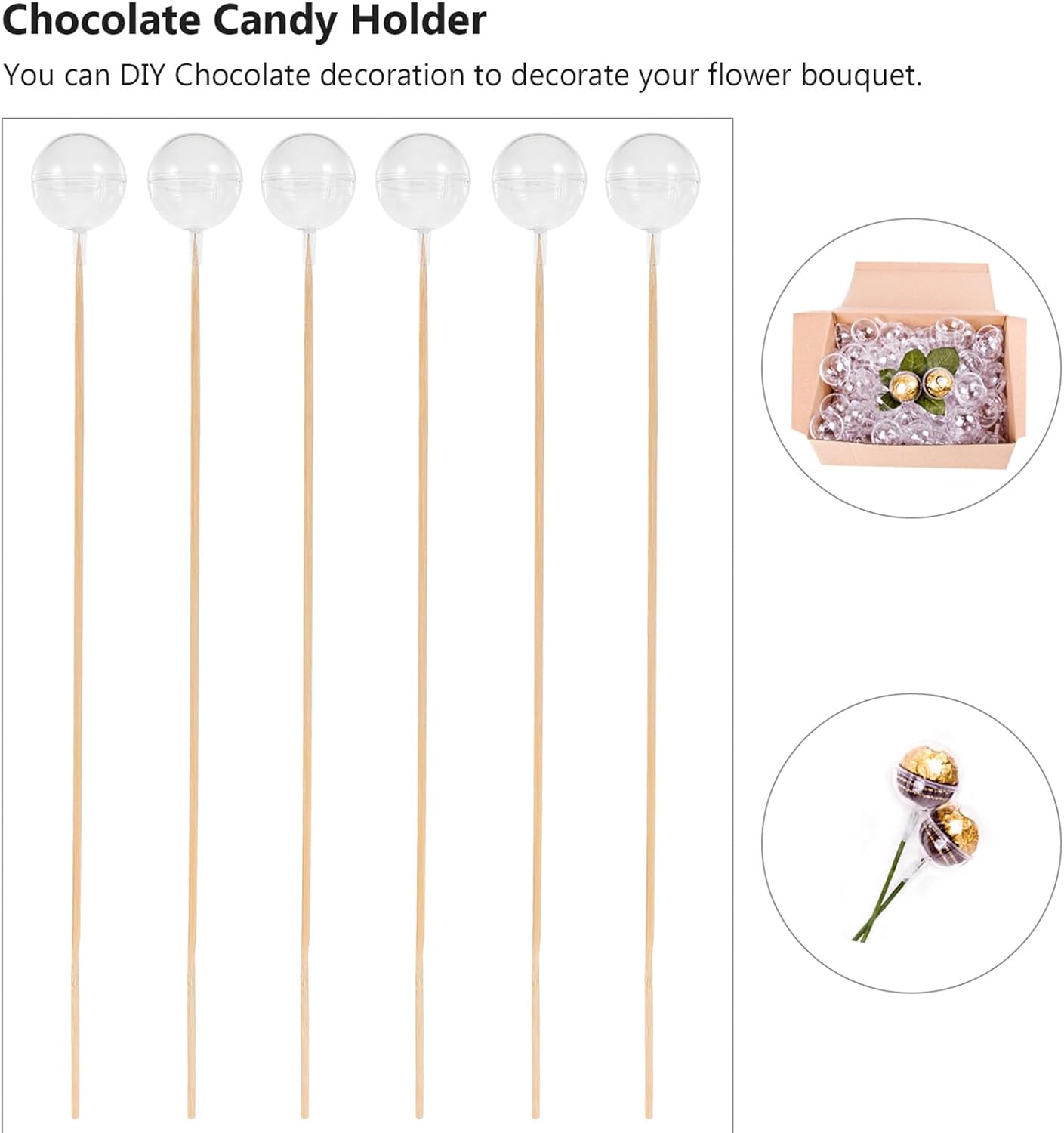 MOKKHNB Chocolate Candy Boxes Plastic Candy Packaging Case Wrappers Holders for Party Wedding Flower Bouquet Wrap Set (100 Pcs Box + 100 Sticks)