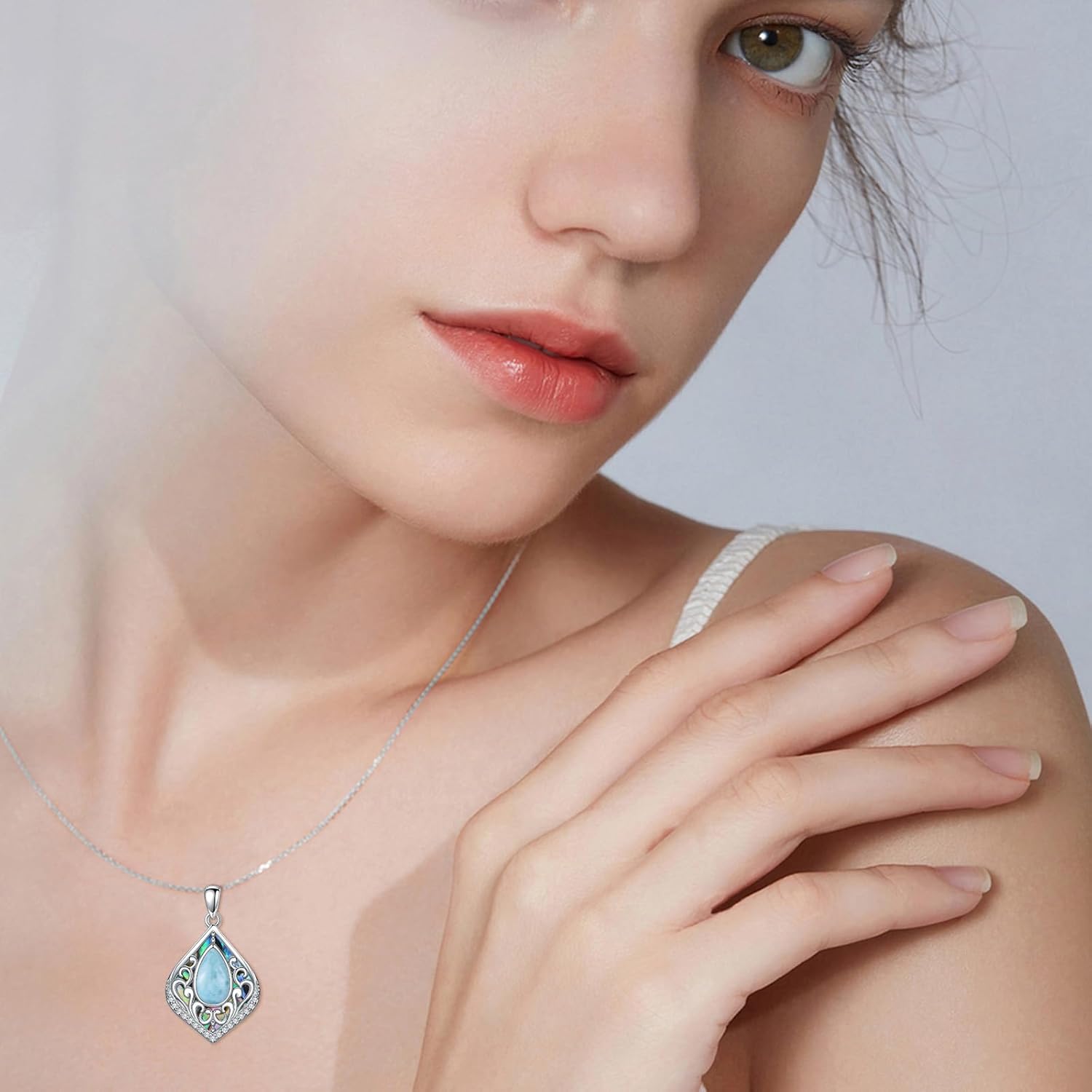 Filigree Gemstone Necklace 925 Sterling Silver Teardrop Bohemian Necklace Abalone Shell Jewelry Birthday Gifts for Women - Image 2