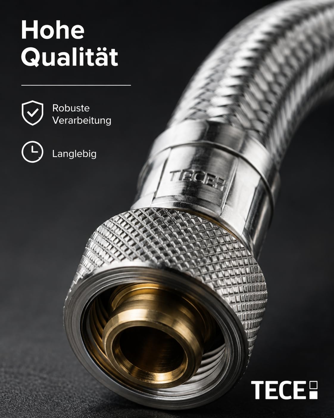 TECE Füllventil F10 Universal Set mit Panzerschlauch 3/8" bis 2019 und Ablaufventil A2 für Spülkasten 13 cm