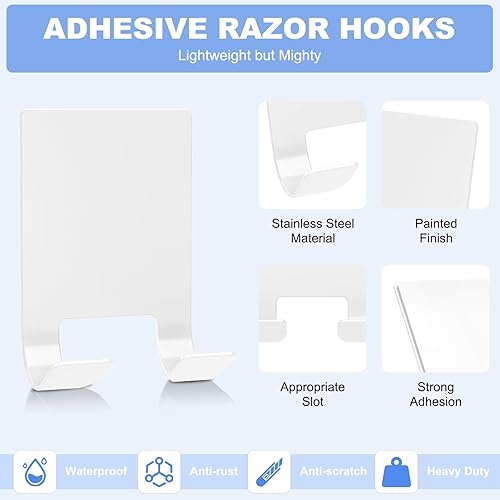 Miniatura 3 de VIS'V Soporte adhesivo para maquinilla de afeitar, ganchos de pared para él y ella, metal, impermeable, blanco, 2 unidades