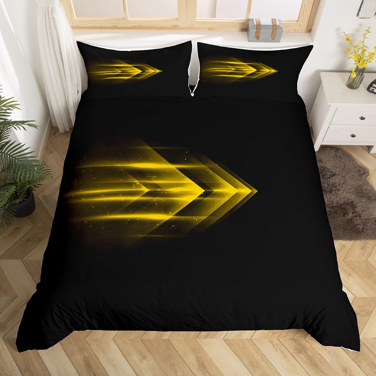 Arrow Ombre Bedding Duvet Cover Set Ombre Effects Bedding Set Abstract Art Design Comforter Cover Set Modern Yellow Bedspread Cover Bedroom Bedclothes Single