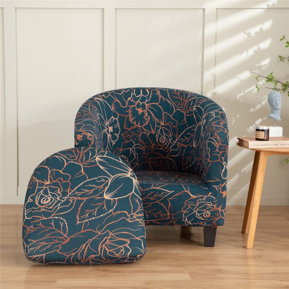 Hearda Copripoltrona 1 Posto Chesterfield Elasticizzato Blu, Antiscivolo Fodera Cocktail Copri Poltrona con Braccioli Jacquard per Bar Club Soggiorno Camera da Letto