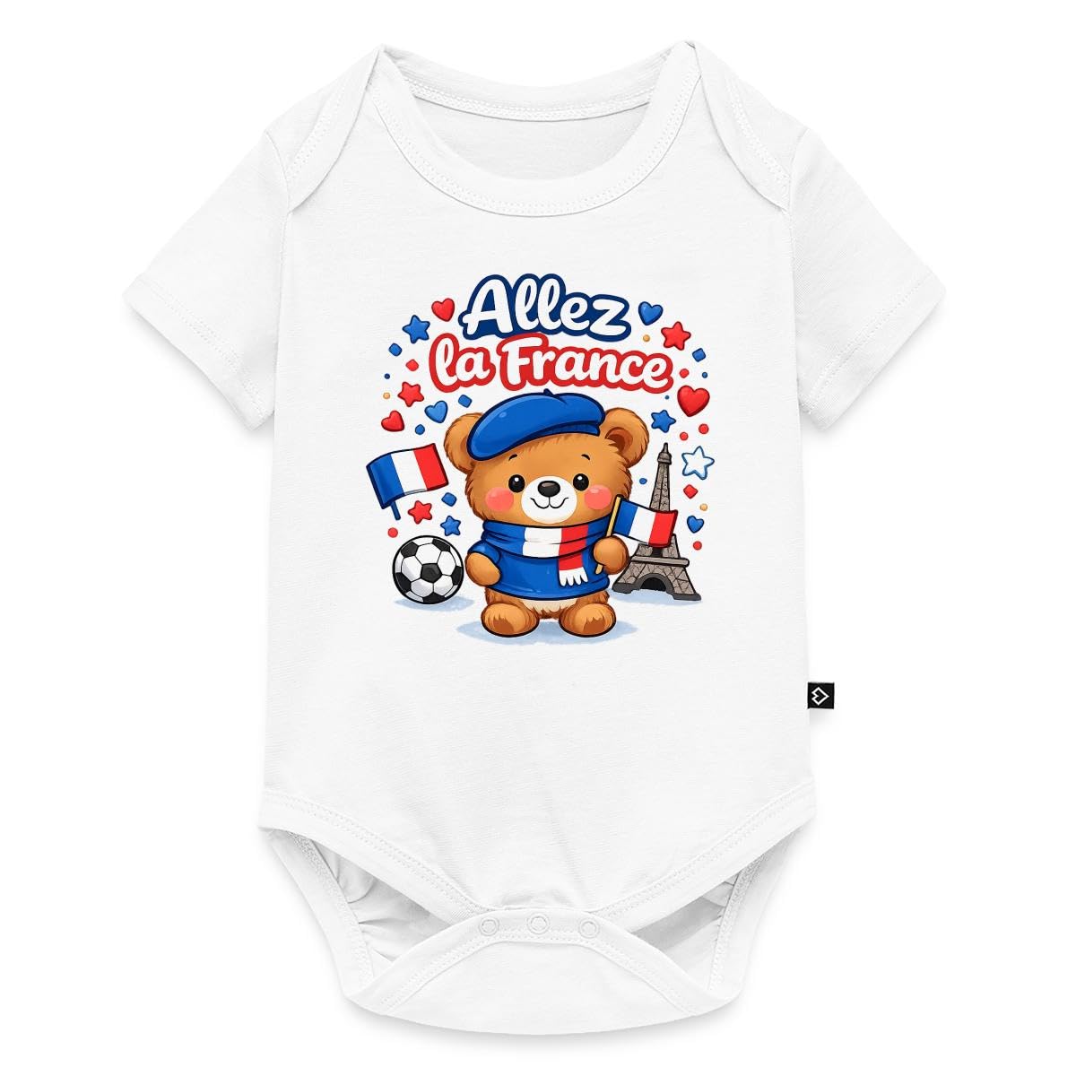 Spreadshirt Allez la France Coupe du Monde 2026 Football Drapeau Tricolore Ballon Idée Cadeau Supporter Équipe de France Body Manches Courtes Bébé Bio