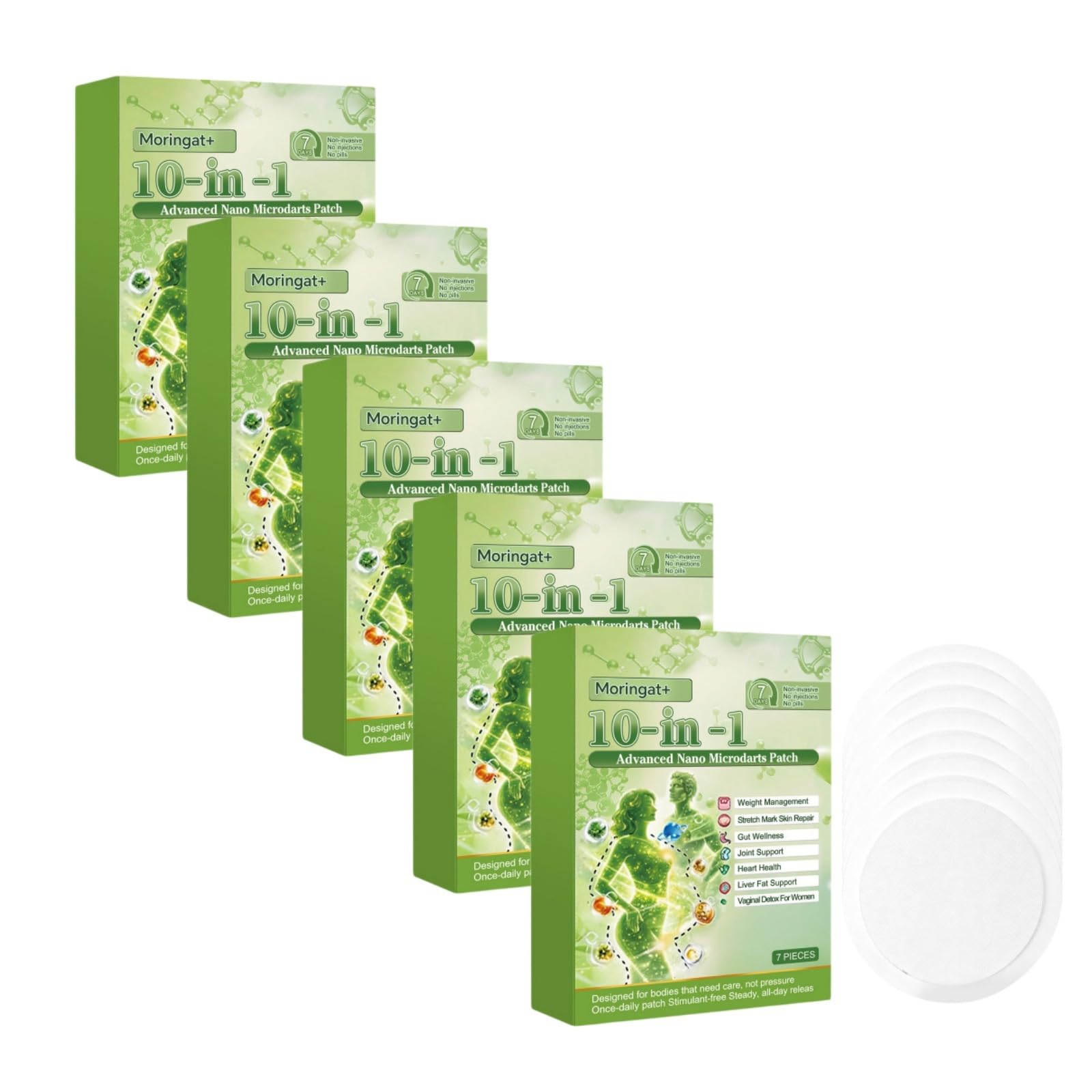 Moringa Patch dimagranti 10 in 1, Patch Nano Microneedle dimagrante con berina e nad+, ingredienti naturali, rassodante pelle, facile da applicare, ideale per uomini e donne
