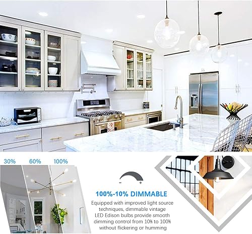 Miniatura 5 de Leools Bombilla LED Edison vintage regulable de 10 W, 1200 lúmenes, blanco neutro de 4000 K, equivalente a 100 vatios, base media E26, lámpara