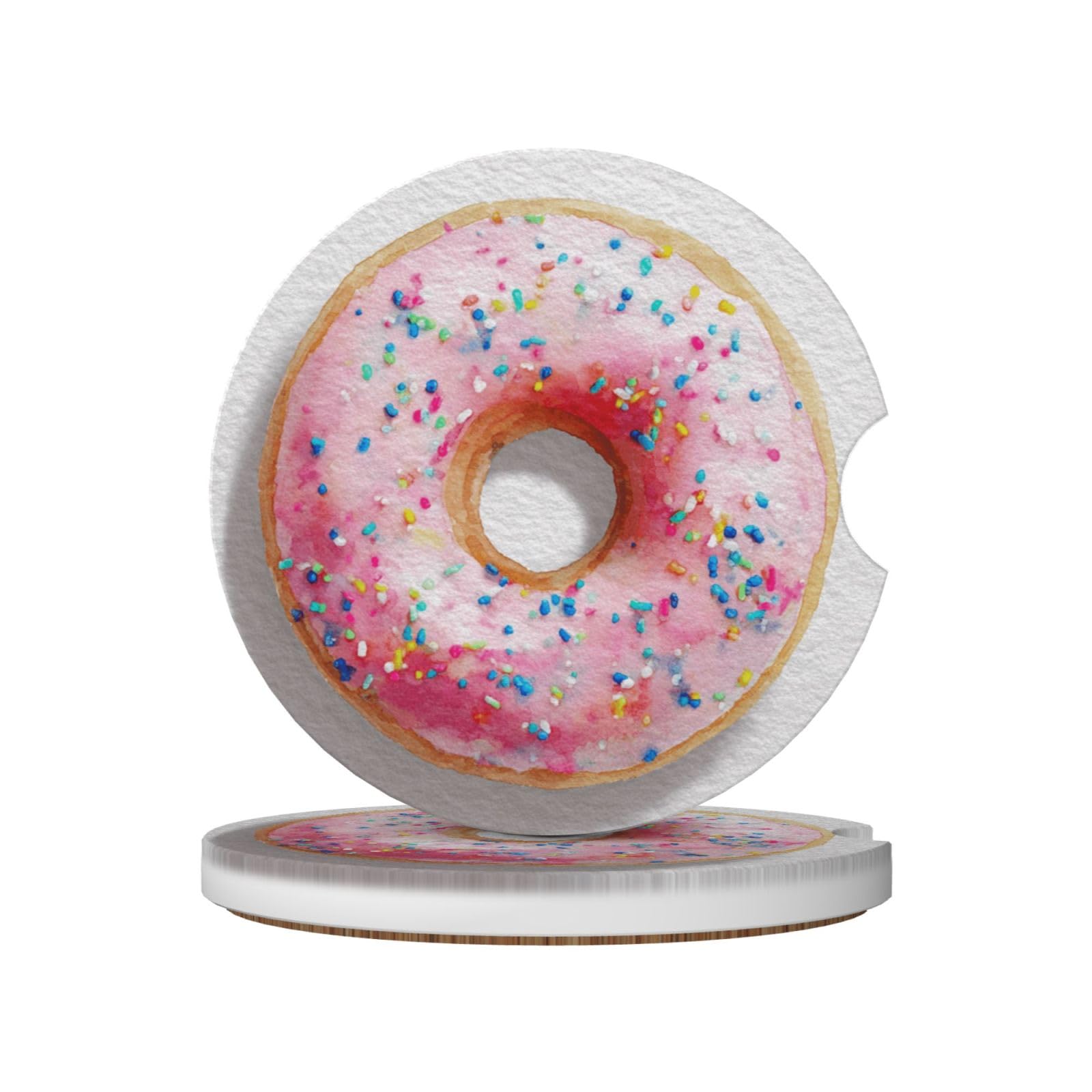 Donut in Watercolor Style Ceramic Coasters,2pcs