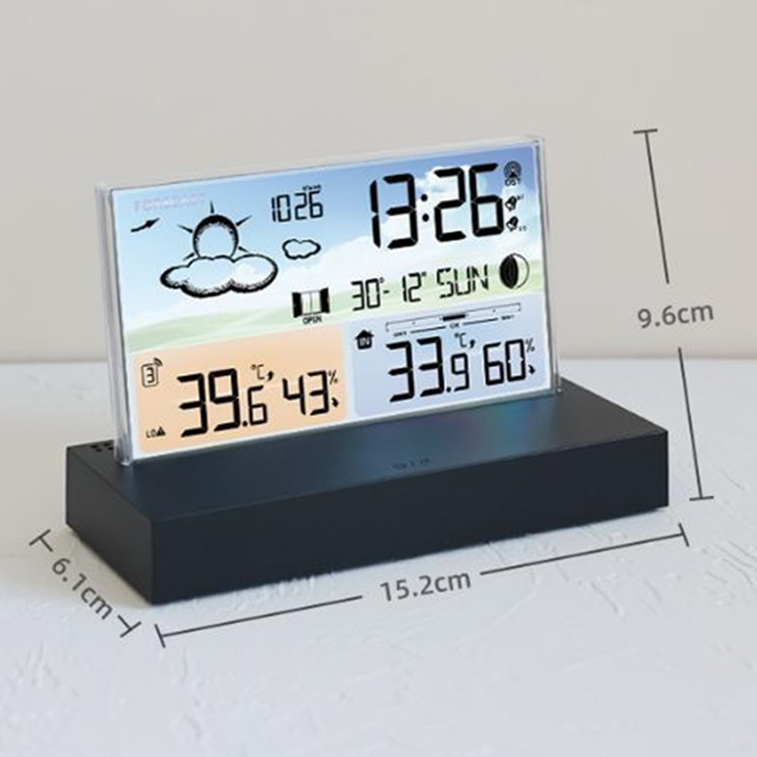 Stazione meteo Digitale con Sensore Esterno di Monitoraggio, Previsioni Meteo, Multifunzione Orologio, con Sveglia Tempo Data Igrometro, in vetro trasparente con Ampio Schermo LCD