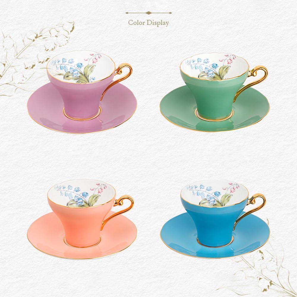 Filiżanka do kawy ze spodkiem - Zestaw filiżanek i spodków do herbaty z porcelany kostnej, 2 sztuki, dla kobiet i na spotkania herbaciane