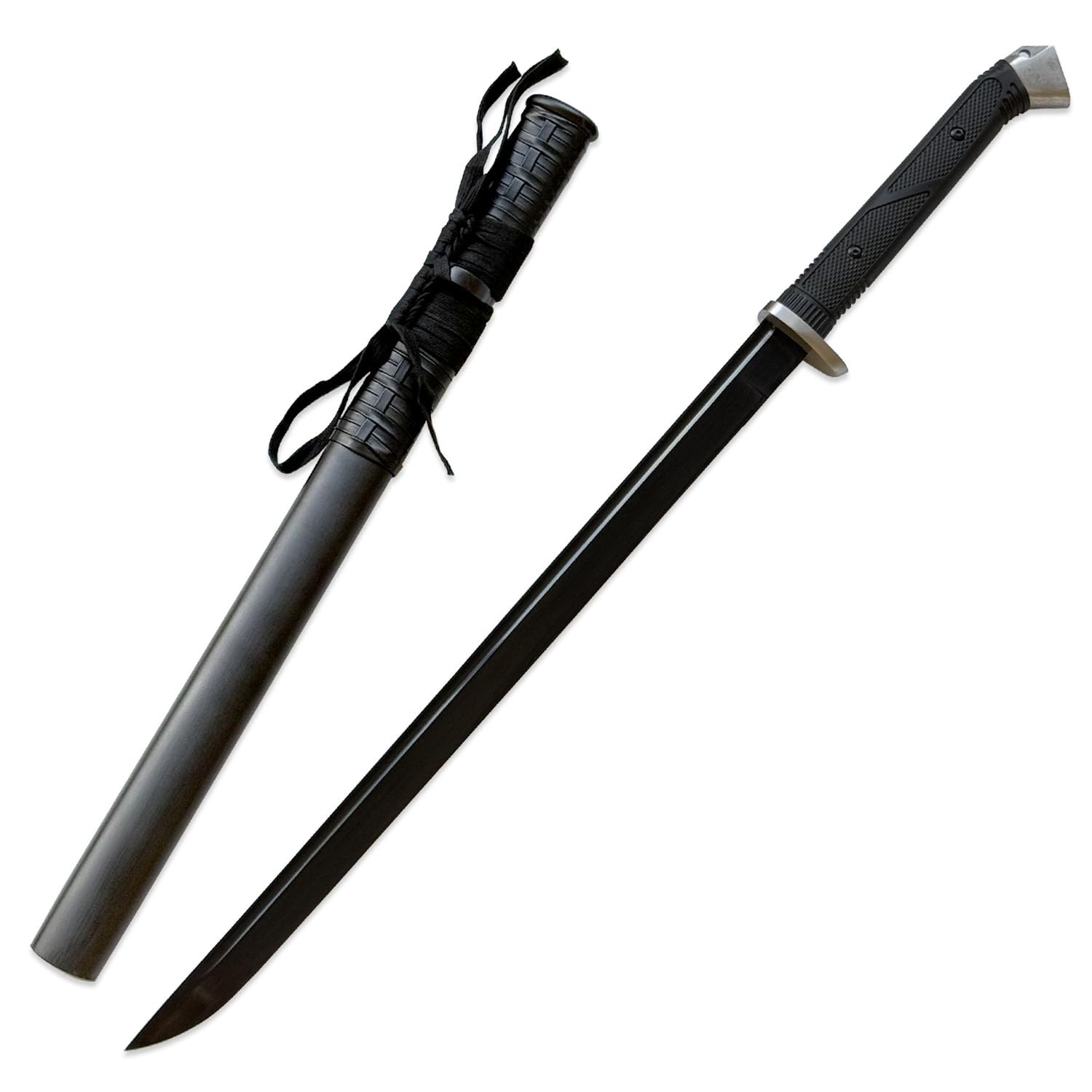 34" 1065 Carbon Steel Katana with Scabbard TPR Handle and Full Tang Black Blade Sharp Real Sword,for Martial Arts,Practice, Collection, Outdoor