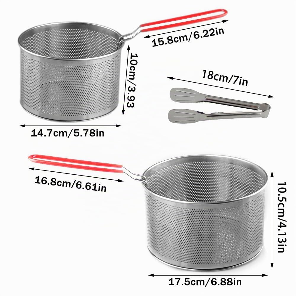 2 Scolapasta Acciaio Inox 14.7/17.5cm Cestini per Alimenti Cestello per Pasta Separata da Cucina Scolapasta con Manici Rimovibili per Drenare, Lavare, Cuocere a Vapore, Friggere