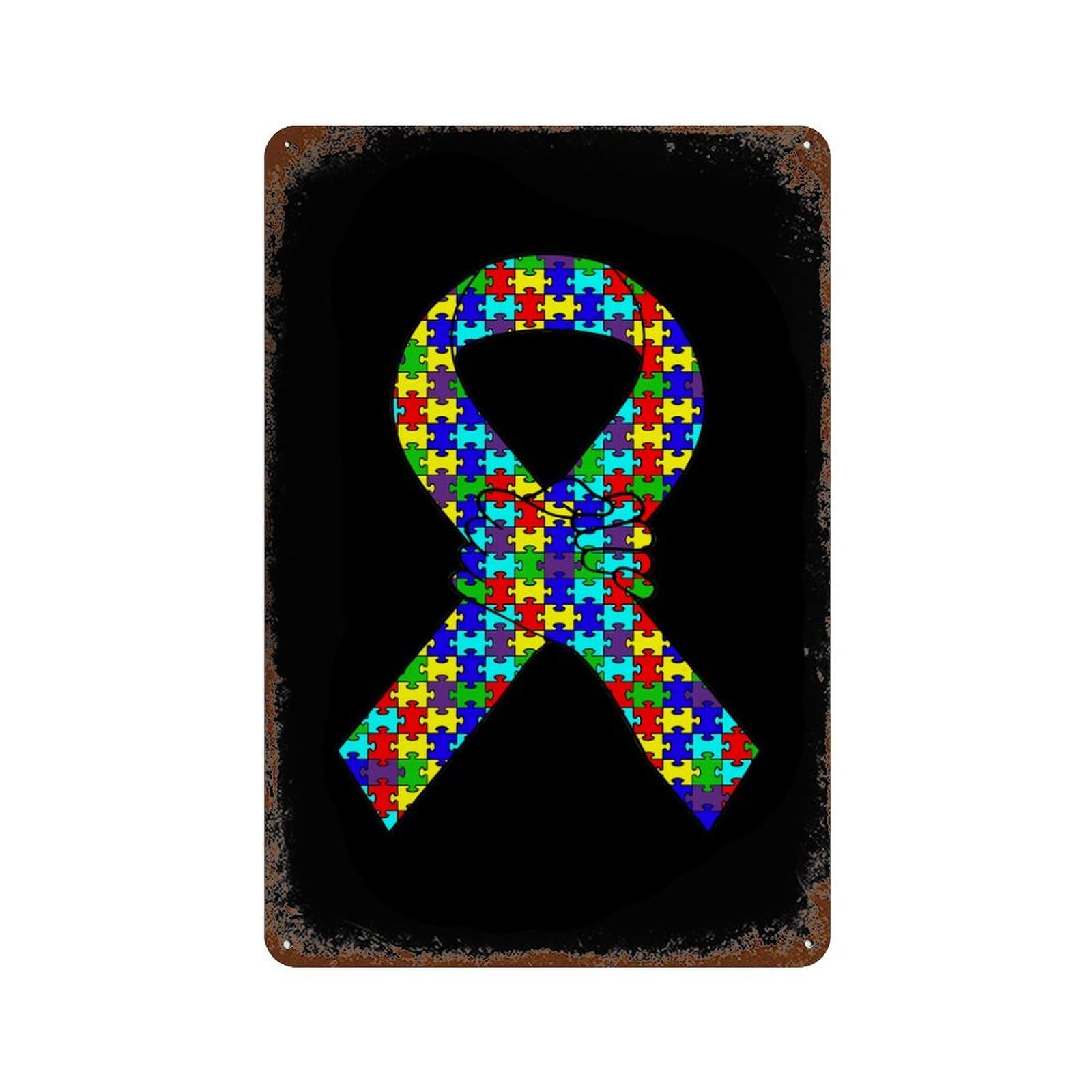 KWQDOZF Autism Awareness Theme Metal Tin Sign,Vintage Iron Hanging Plate Vertical with Rust Poster Wall Decor 8x12inch