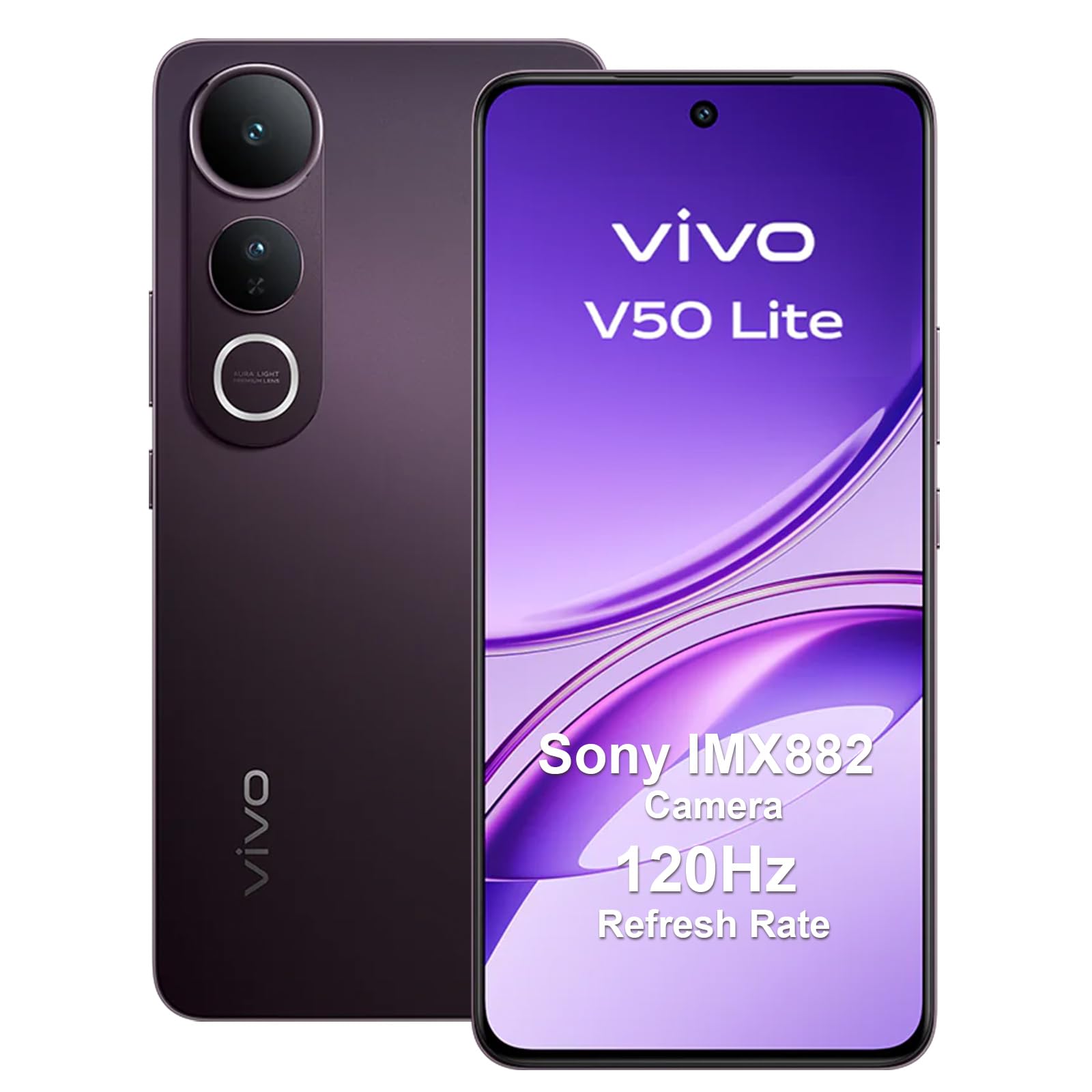 Smartphone VIVO V50 Lite 4G 8GB/256GB – Schermo 6,77″ 120Hz P-OLED, Fotocamera Sony 50MP, Batteria 5200mAh, MediaTek Dimensity 6300, Viola Rosso