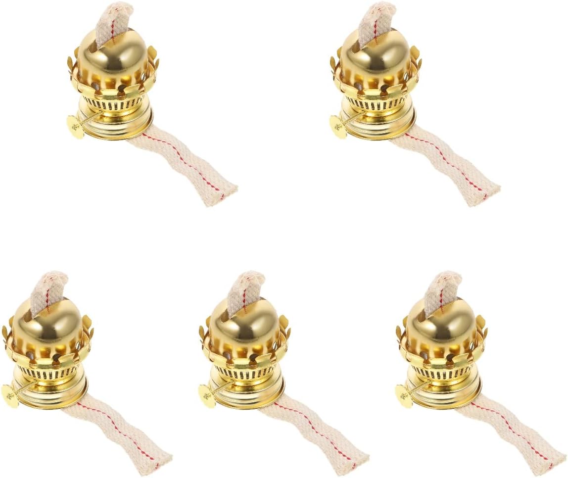 Garneck 5 Sets Oil Lamp Burner,Replacement Oil and Kerosene Lamp Burner with Reduction Collar and Cotton Lamp Wick,Metal Plated Burner with Reduction Collar and Cotton Lamp Wick