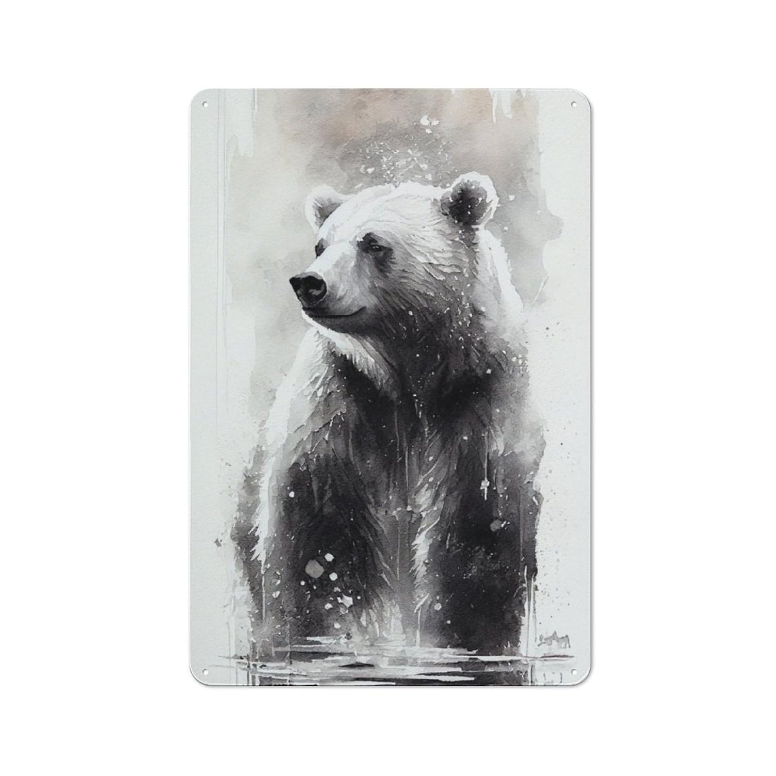 Junmoney Bear Black Metal Plaque 30X20cm With For Garage Wall, Rustic Decor, For Winter Interiors And Metal Sign Collectors