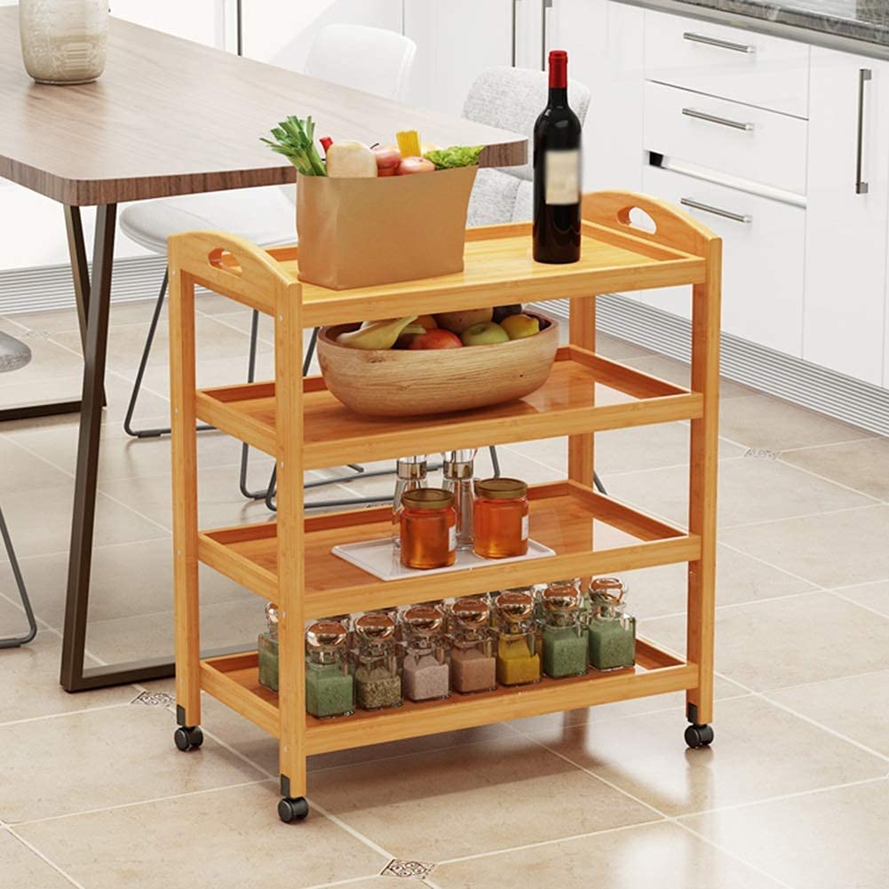 Carrito Multifuncional de Almacenamiento, Bebidas, Servicio de Alimentos, Bandejas, Carritos con Ruedas, 3 Niveles, Estantes de Madera, Asa, Ruedas Universales, Organizador, Carros de Almacenam