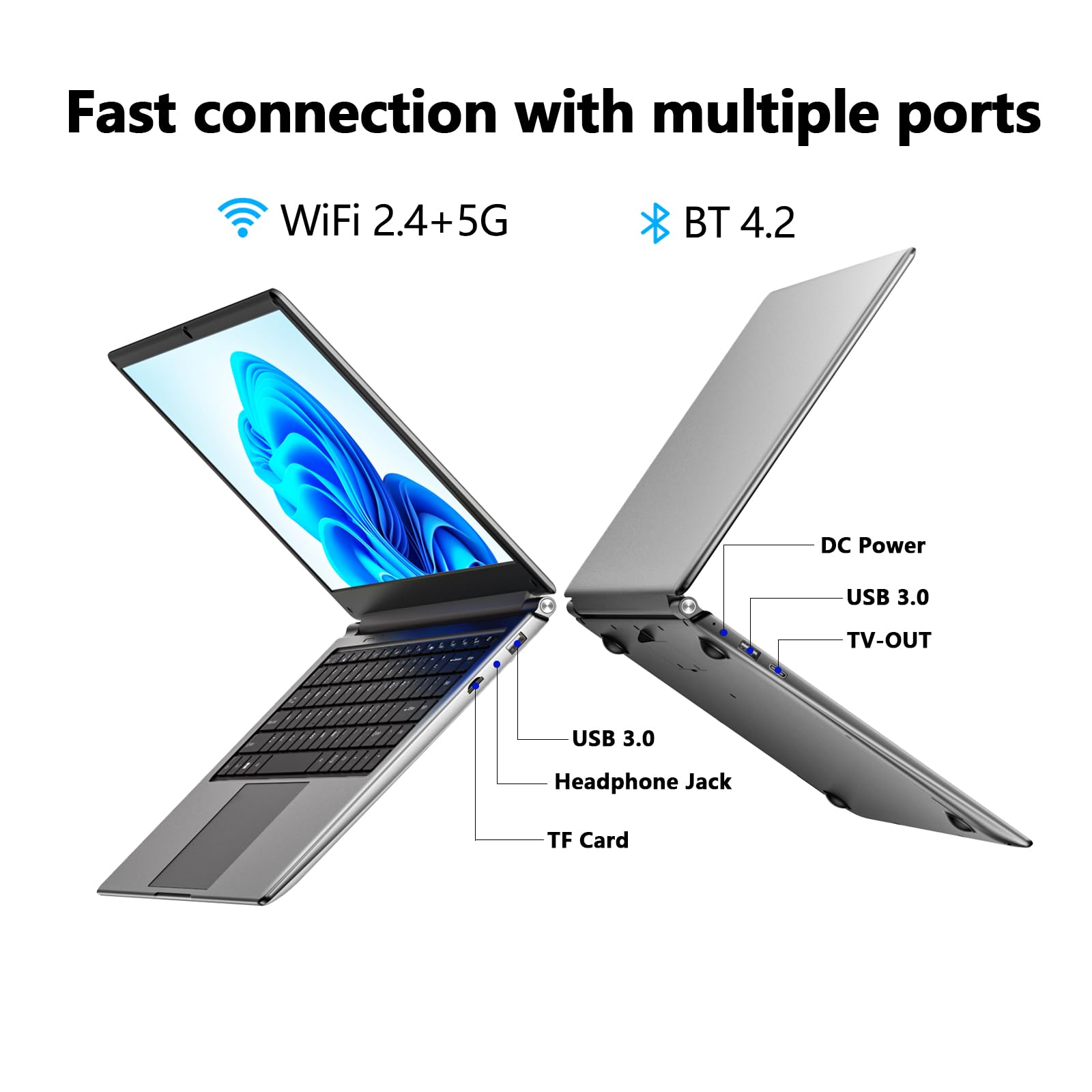 laptop 16-inch , 8GB DDR 256GB SSD portable laptop computer, expandable to 1TB, Pentium quad-core CPU up to2.64 Hz, 9000mAh battery, interface, USB3.0 interface, dual-band WiFi, webcam, slim laptops