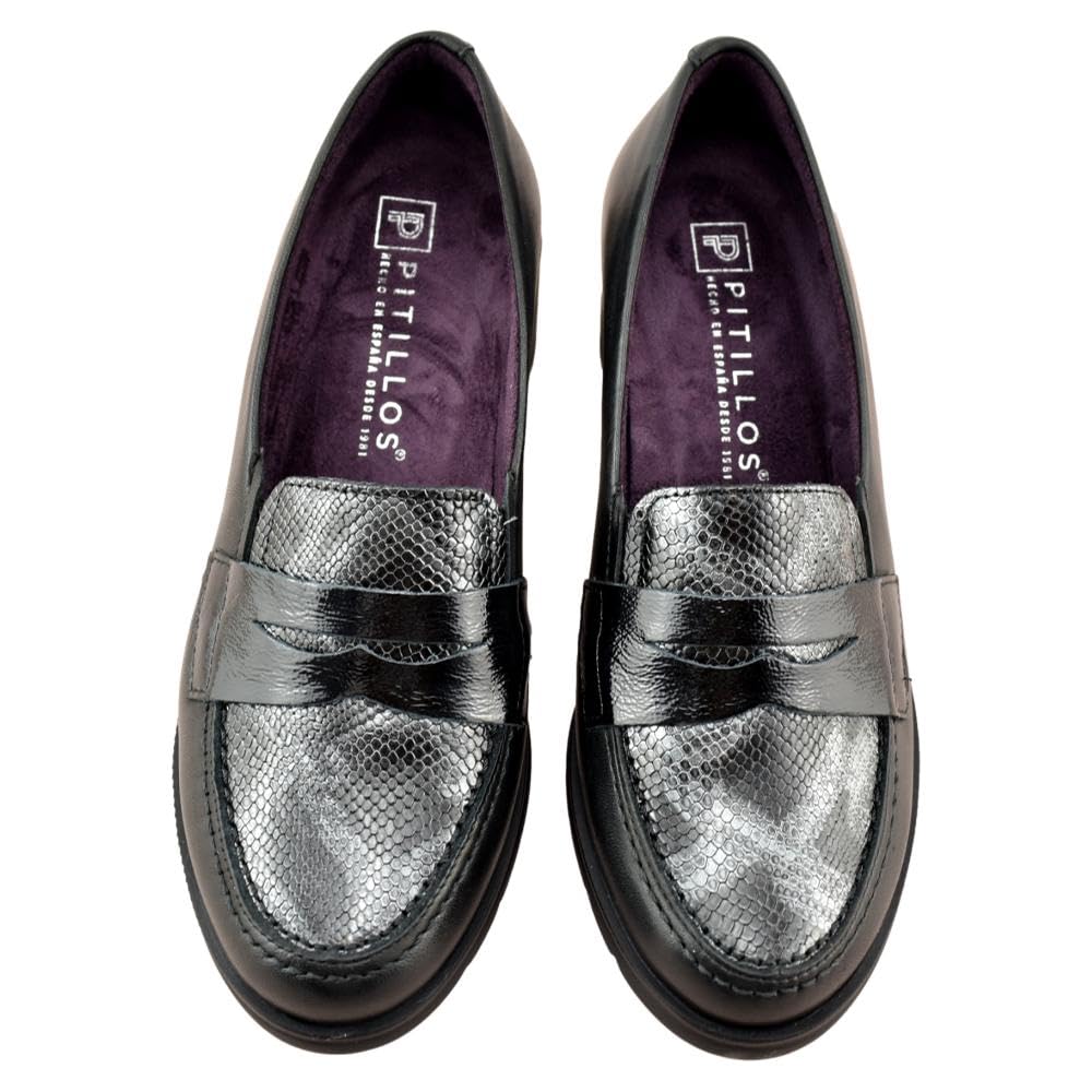 Pitillos - Zapato mocasín con tacón Ancho y Plataforma,de Piel,con Antifaz,Sencillo,Serpiente,Animal Print para: Mujer