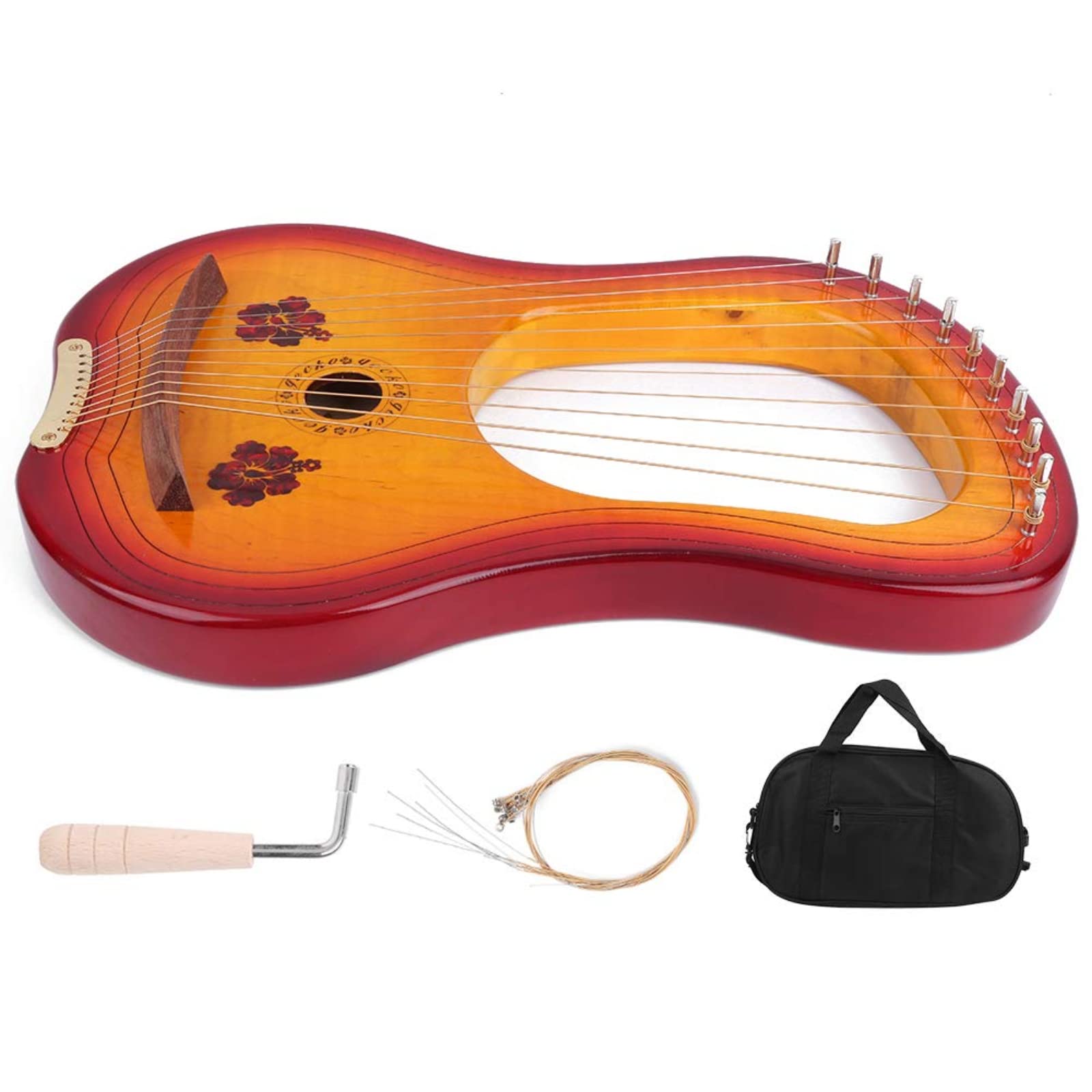 harfa liryczna, 10-strunowa lira, harfa, mahoń, instrument muzyczny z litego drewna kluczem do strojenia, przenośna