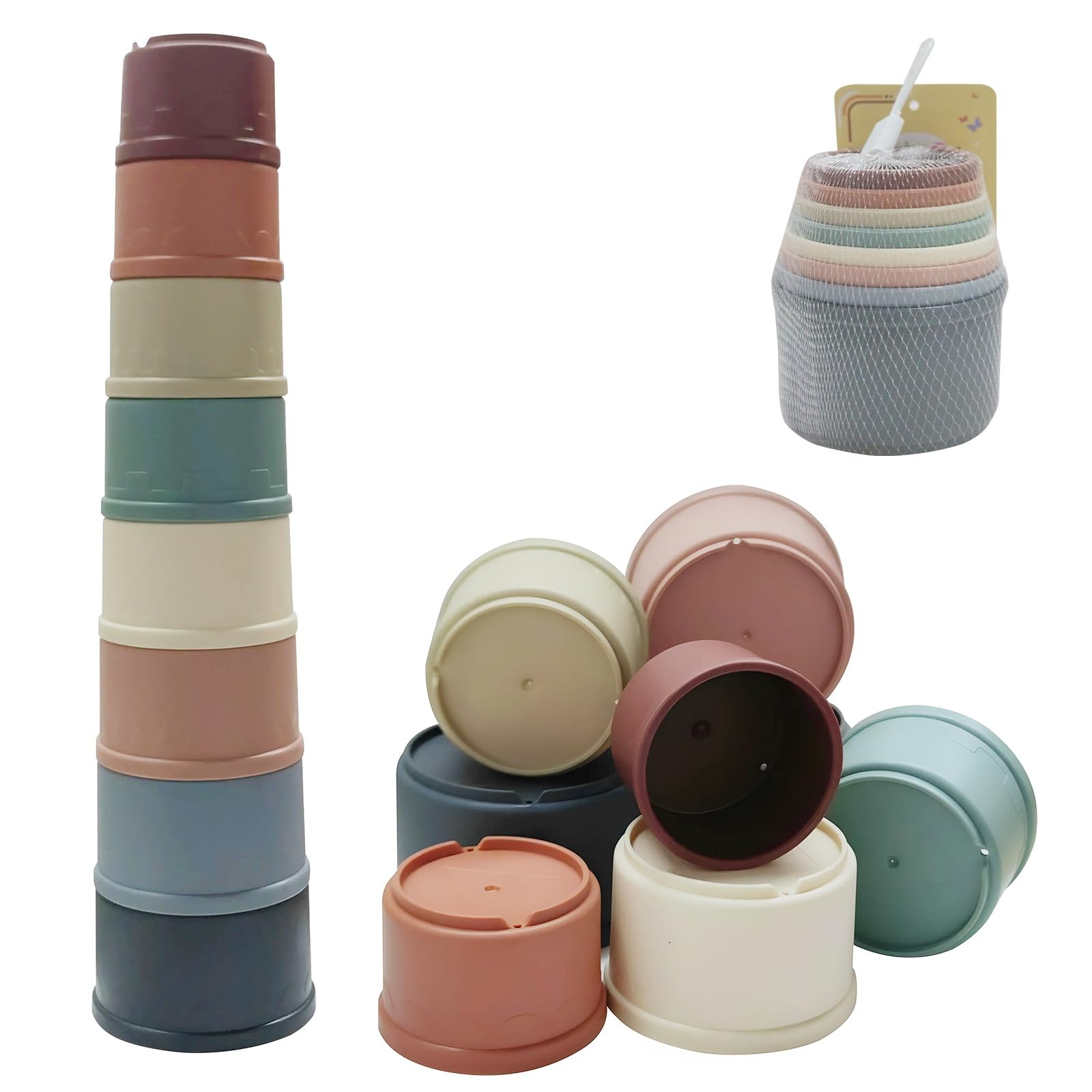 LAIVIYA Stackable Baby Cubes, 8PCS Stackable Baby Toys, Stackable Toy Cup, Stackable Toy Cups for Babies and Children, Gifts for Girl Boy, Montessori Educational Toys