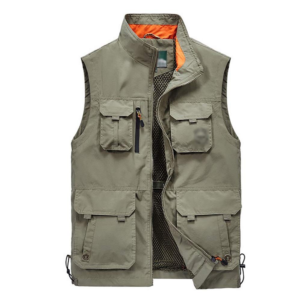 G&F Unisexe Multi-Poches Pêche Gilet pour Photographie Vêtements Travail Chasse Randonnée Engrener Gilet L-6XL (Color : Khaki, Size : 4XL)