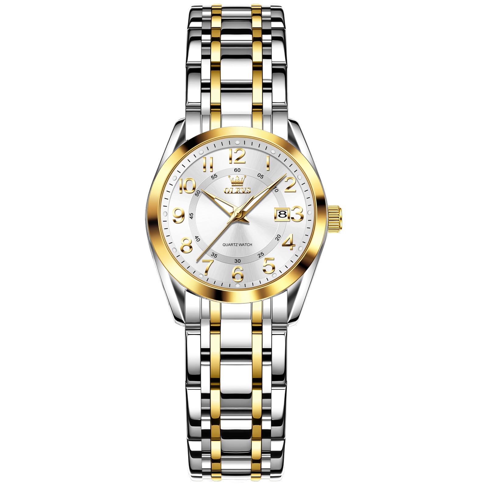 OLEVS Damen Uhr Edelstahl, Eleagnt Diamant Damenuhr mit Datum, Wasserdicht Armbanduhr Damen Kleines Zifferblatt, Mode Quarzuhr Geschenke für Frauen