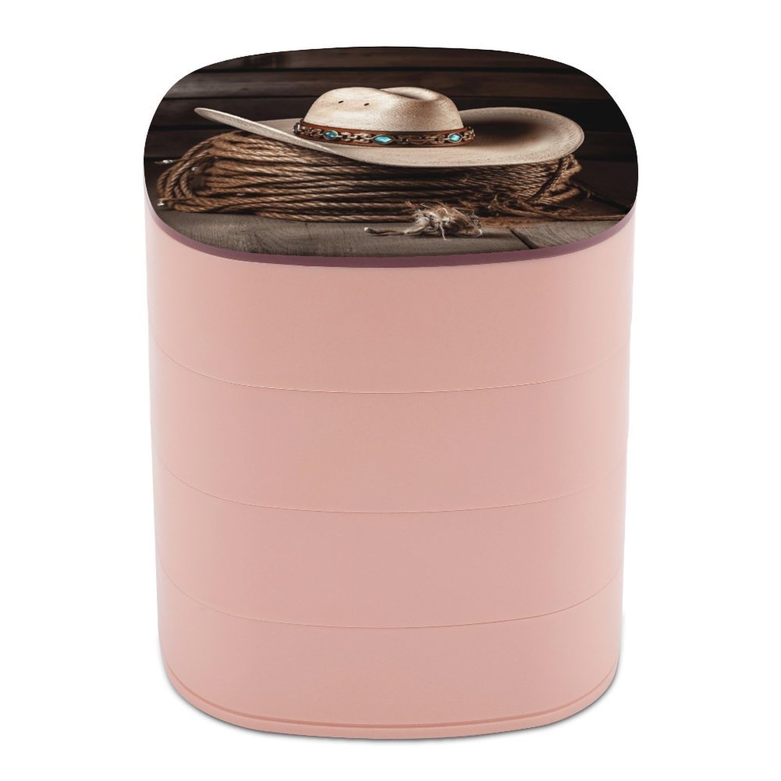 VstaDank American West Rodeo Hat Jewelry Box with Mirror Travel Small Jewelry Case for Women 4-Layer Rotatable Jewelry Organizer Storage Box Portable Jewelry Storage Case for Rings Earrings