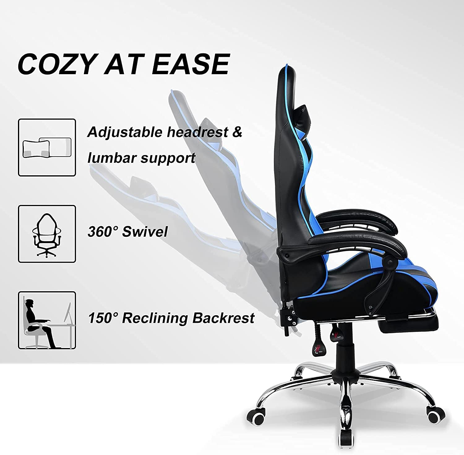 Luckracer gaming chair with footrest Clearance