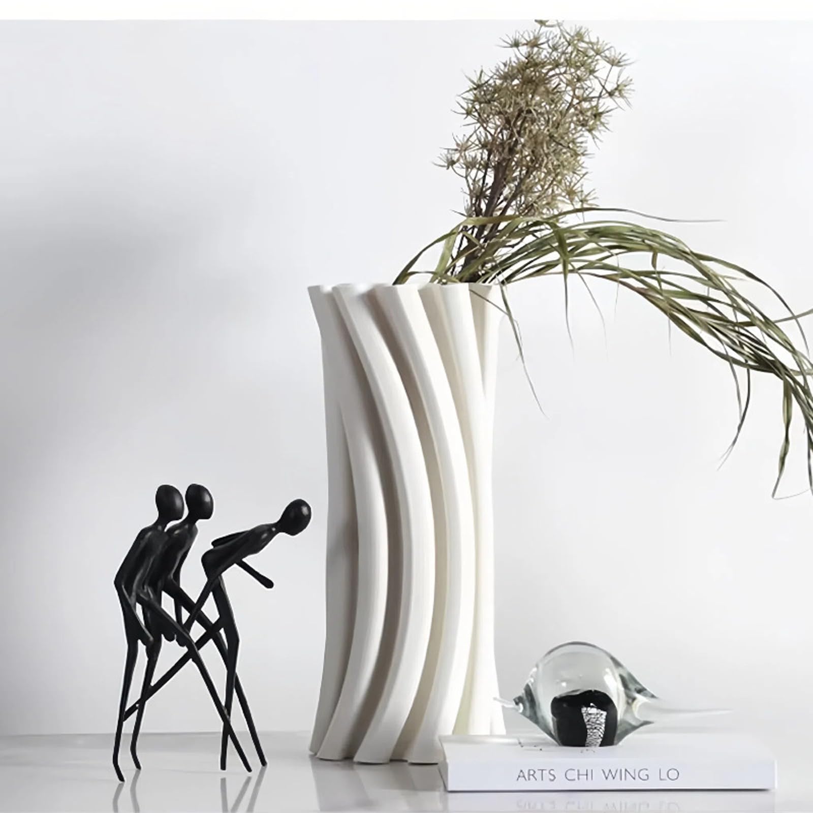 Biały ceramiczny wazon 3D spiralny wazon na kwiaty Nowoczesny mały wazon do domu Stół do salonu Biuro na farmie (biały),White