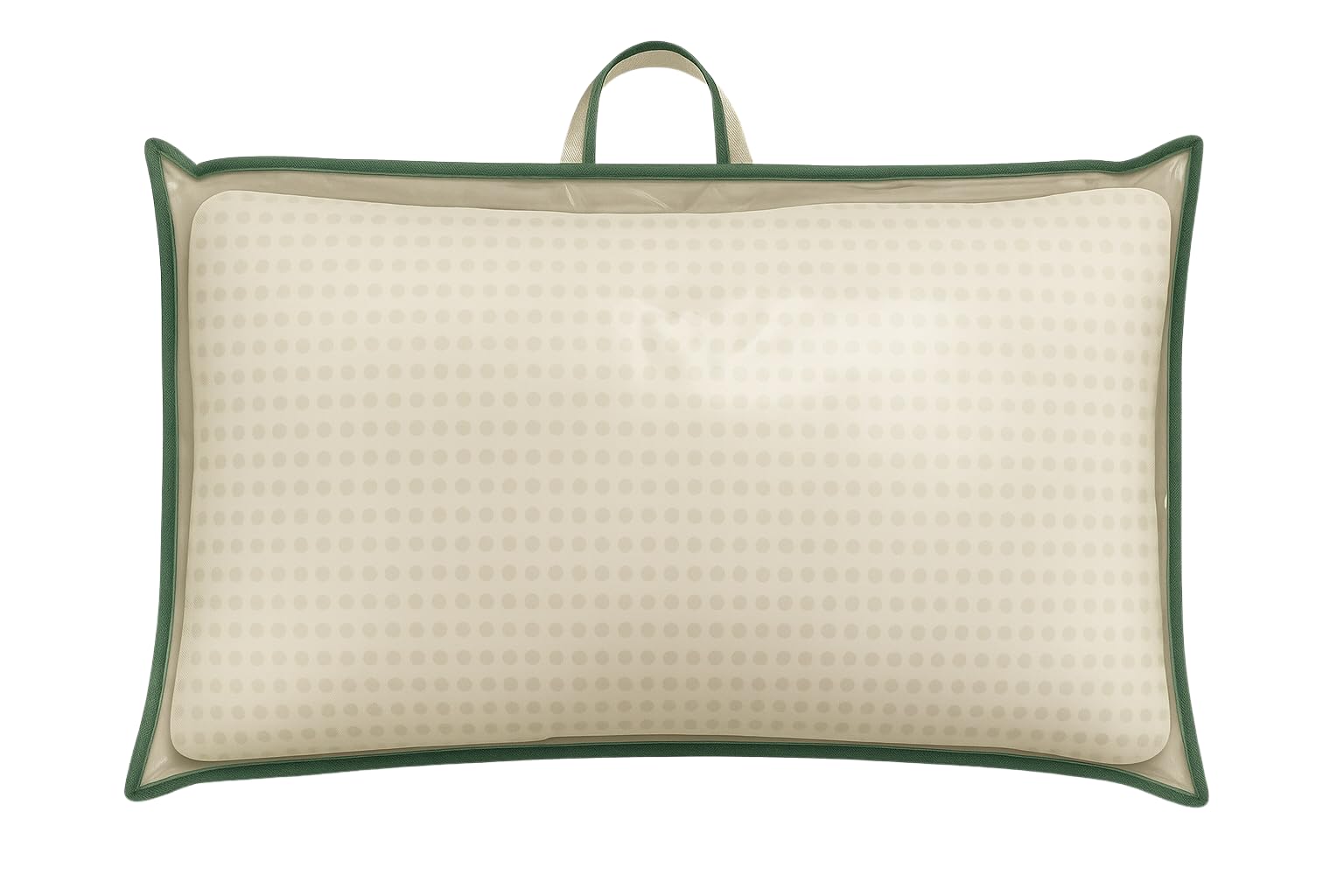 Gef Medica® 2 Pezzi Custodia Porta Cuscino 81x51 cm, Con Zip e Manico in TNT, Fronte PVC Trasparente, Busta Salvaspazio per Cuscini, Trapunte, Coperte o Biancheria, Colore Panna con Bordo Verde
