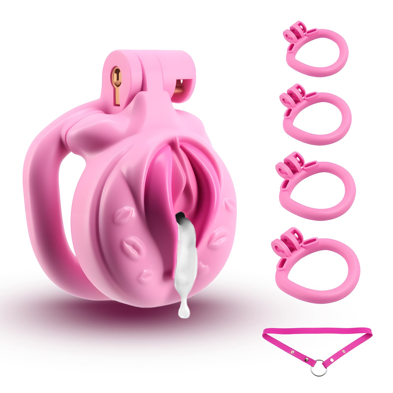 Male Chastity Cage Lightweight Cock Cage ABS+Resin Chastity Device Adult Sex Toys with 4 Different Sizes Rings,Chastity Belt & Invisible Lock for Men Sissy Penis Exercise and Abstinence (): Pink