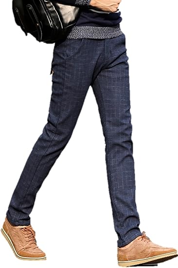 Amazon メンズ 綿パン スラックス パンツ ズボン 格子柄 チェック スタイリッシュ パンツ ストレート 裏地あったかパンツ ボトムス ビジカジ 紳士 ビジネス 伸縮 ストレッチ 裏地付きk99 31 ブルー ロングパンツ 通販