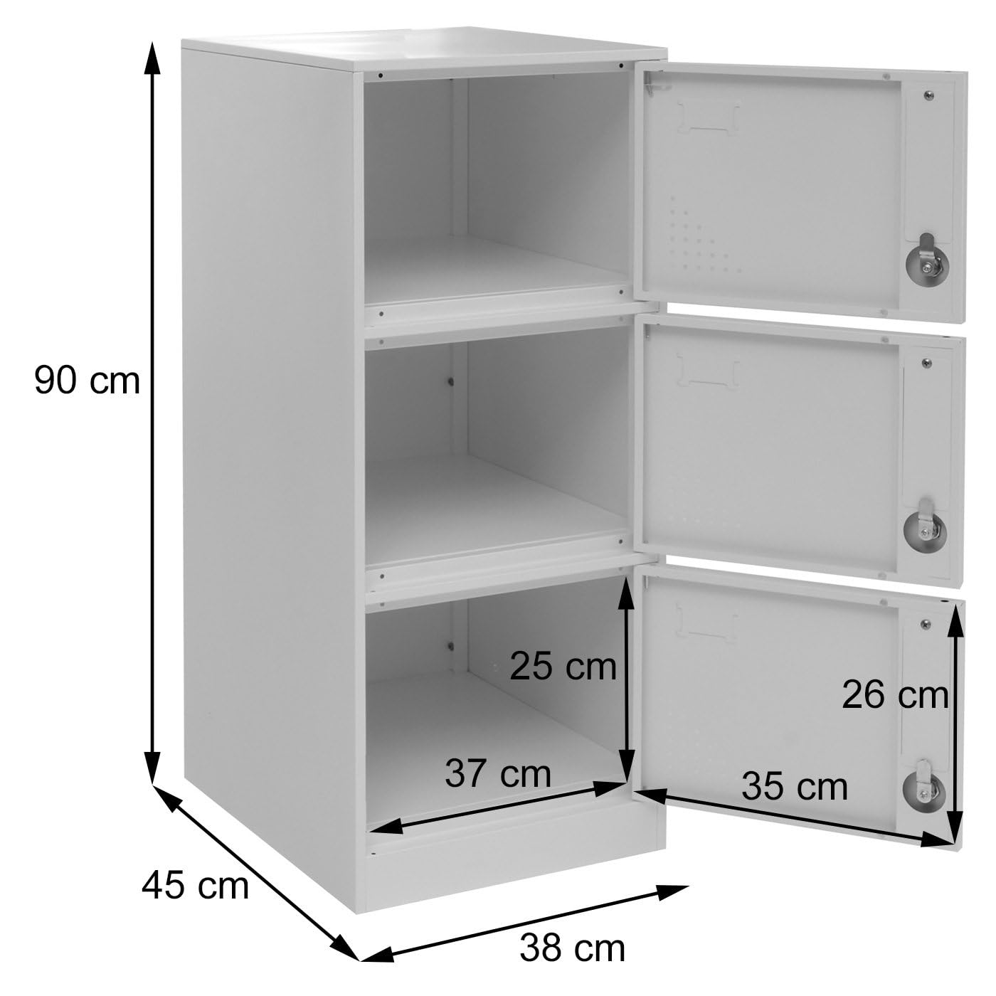 Mendler Spind HWC-P63AM, Schließfach Wertfachschrank Schließfachschrank 3 Türen, 90x38x45cm Stahl - weiß