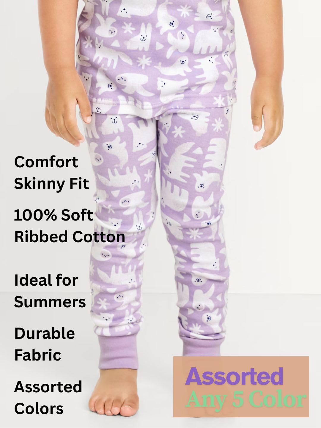 TuddyBuddy Baby Girl's 100% Organic Cotton Ribbed Sleepwear Comfort Fit Pyjamas Pant Bottomwear (12 Months-18 Months, Pack of 5, Assorted) - Image 5 thumbnail