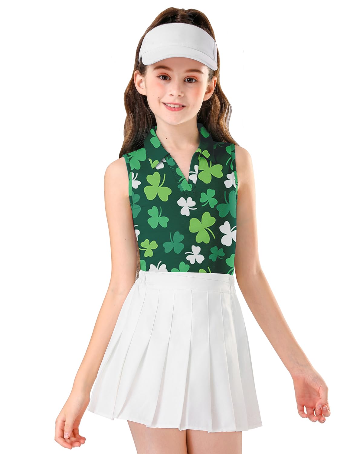 Soneven Girls Sleeveless Polo Shirts Button UP Golf Tennis T-Shirts with Collared Quick Dry Tank Tops for 4-14 Years